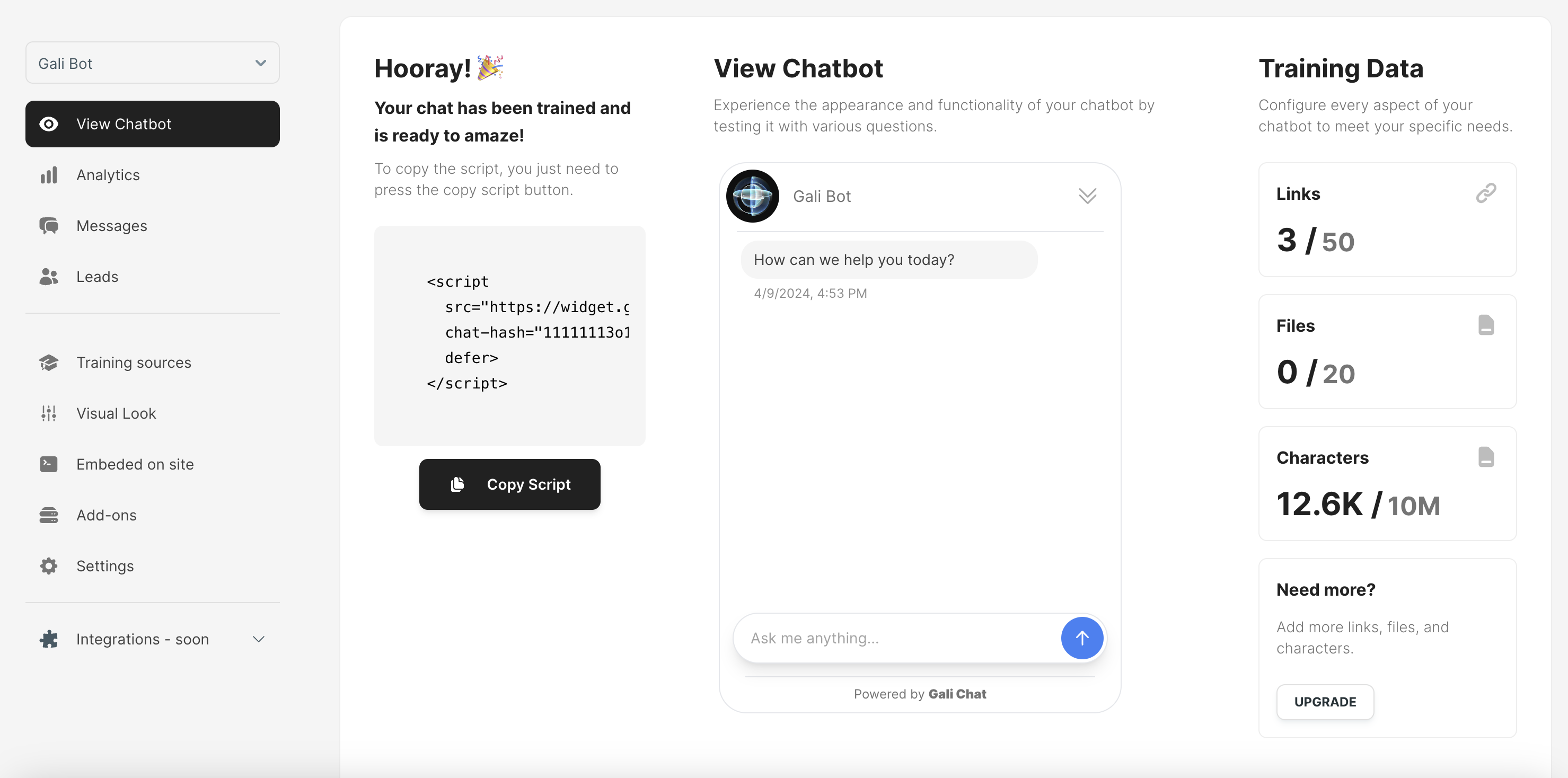 view test chatbot page